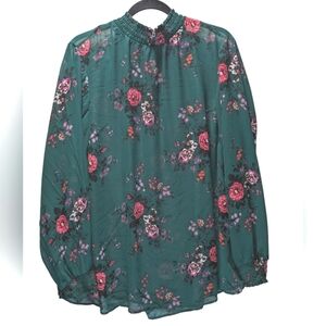 Torrid Green &  Red Ruffled Long Sleeve Smocked Blouse Cottage Core Boho Size 3X